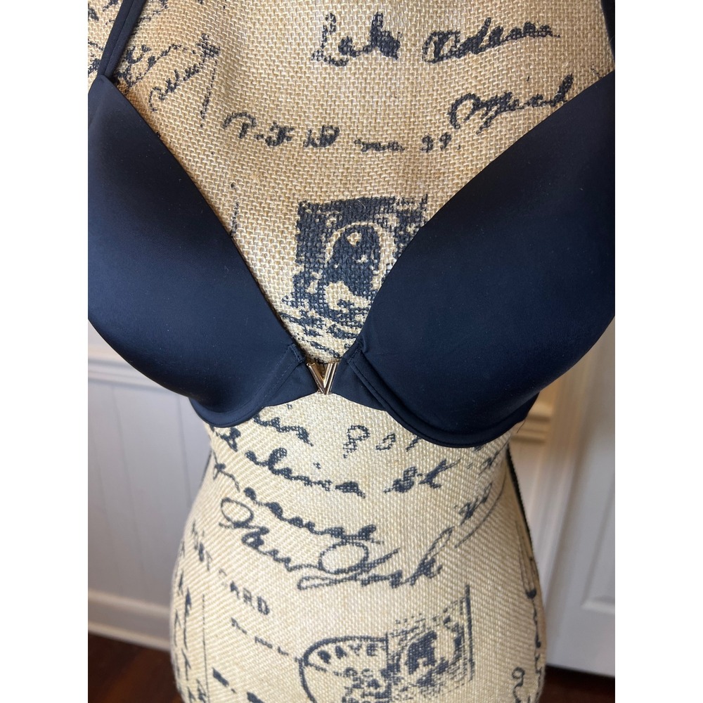 Victoria's Secret Black Lined Demi Bra Racerback Logo Strap V-Hardware 34DDD